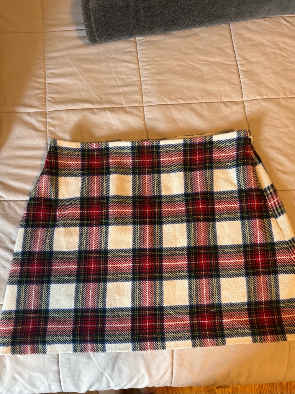 Abercrombie & Fitch Cream Plaid Mini Skirt with Red and Navy Checks